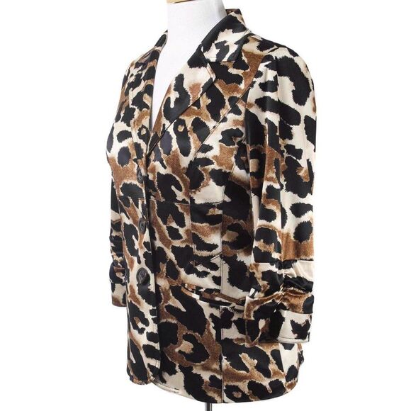 PECK & PECK COLLECTION Leopard Print Satin 3 Button Blazer Women's Size 14 - Picture 2 of 6